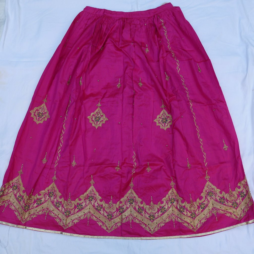 Hot Pink Silk Gold Embroidered Party/Wedding Skirt.